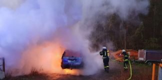 Die Feuerwehr löschte den brennenden PKW (Foto: Presseteam der Feuerwehr VG Lambrecht)