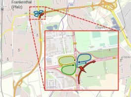 Die Umleitung erfolgt innerhalb der B 9 Anschlussstelle FT-Mitte und ist ausgeschildert (Quelle: LBM Speyer)