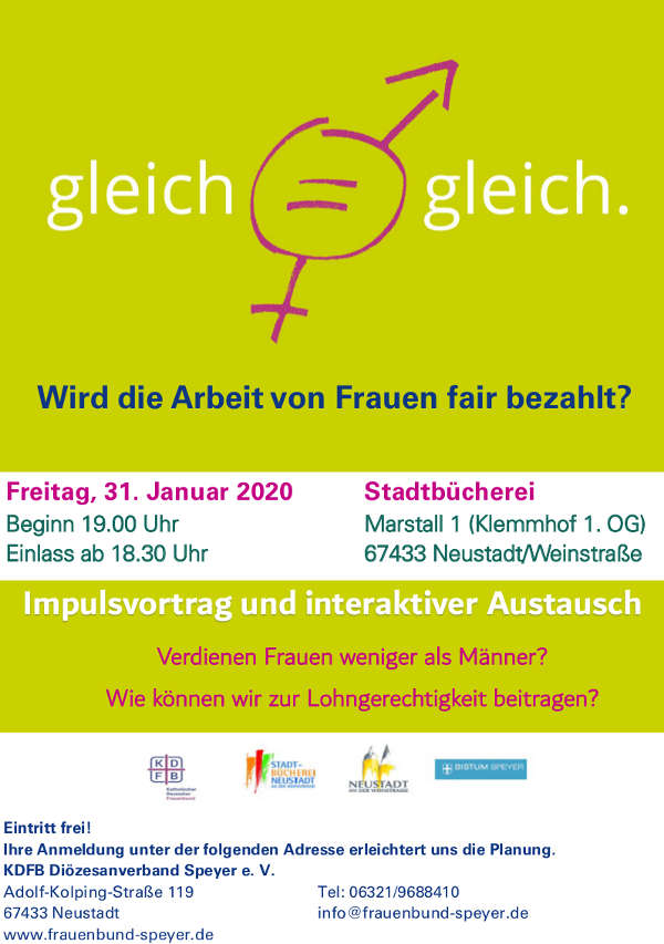 Plakat „Gleich = Gleich - Wird die Arbeit von Frauen fair bezahlt?“