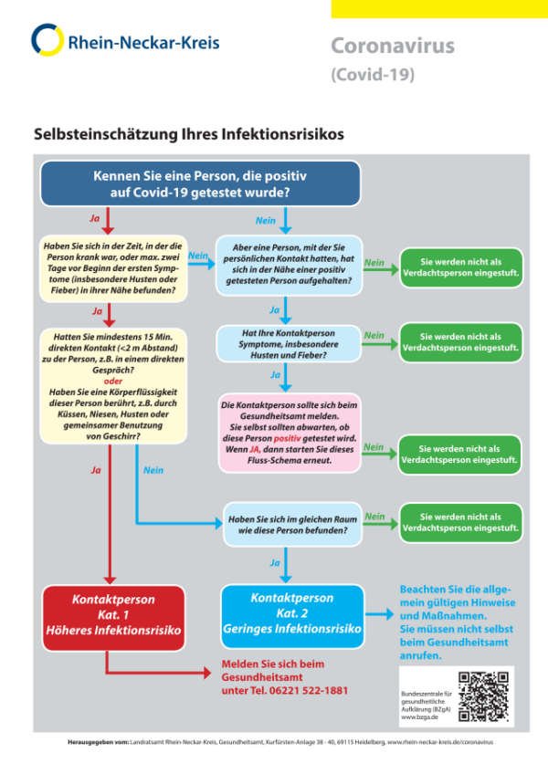 Mit Hilfe des Diagramms lässt sich eine Selbsteinschätzung des Infektionsrisikos vornehmen. (Grafik: Landratsamt Rhein-Neckar-Kreis)