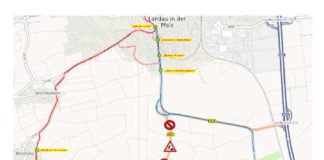 Fahrweg Linie 541 Vollsperrung B38 Impflingen