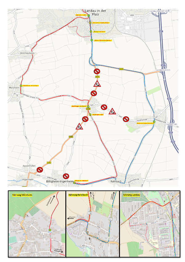 Fahrweg Linie 541 Vollsperrung B38 Impflingen