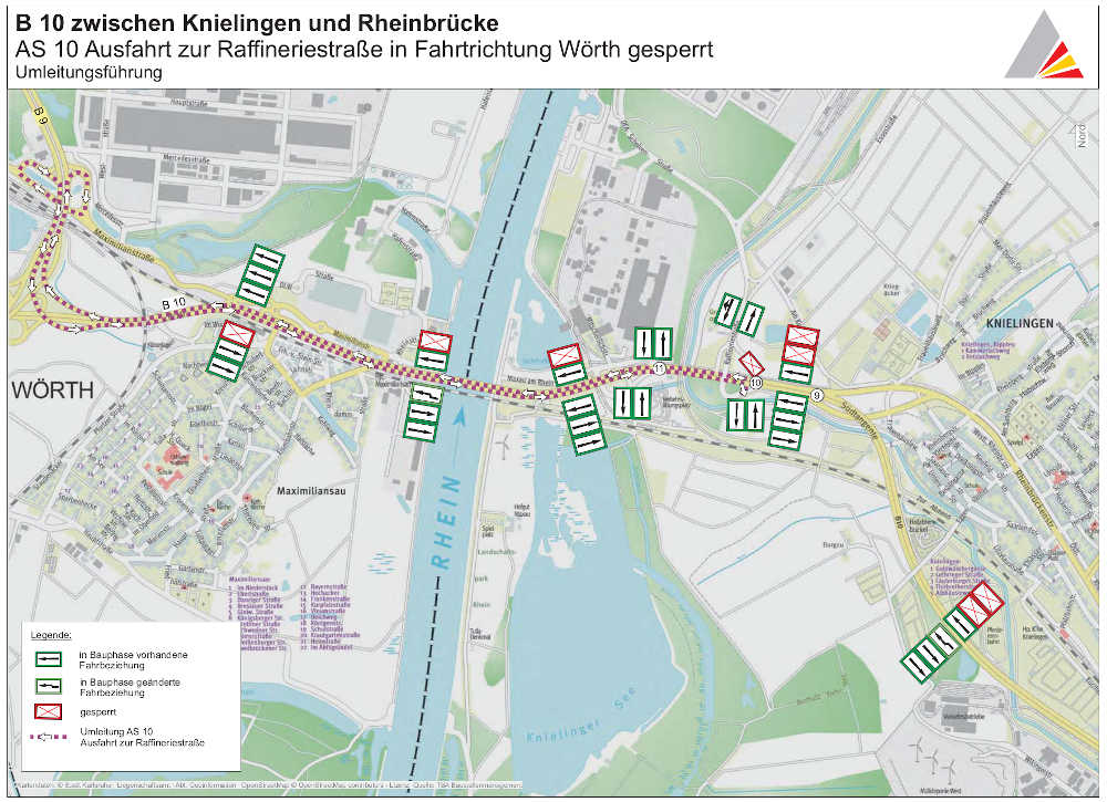 BA 1.1 mit Sperrung der Abfahrt zur Raffineriestraße (Quelle: RP Karlsruhe)