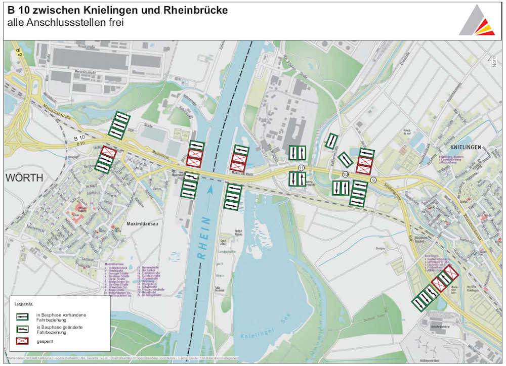 BA 2, Arbeitsstelle auf dem linken Richtungsfahrstreifen ohne Sperrungen von Anschlussstellen (Quelle: RP Karlsruhe)