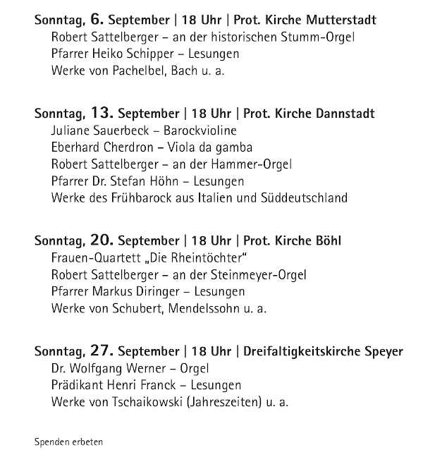 Musikalische Abendandachten ab 06. September 2020