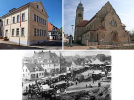 Historisches Rathaus, Katholische Kirche, Alter Marktplatz 1920 (Foto: VGV Eisenberg)