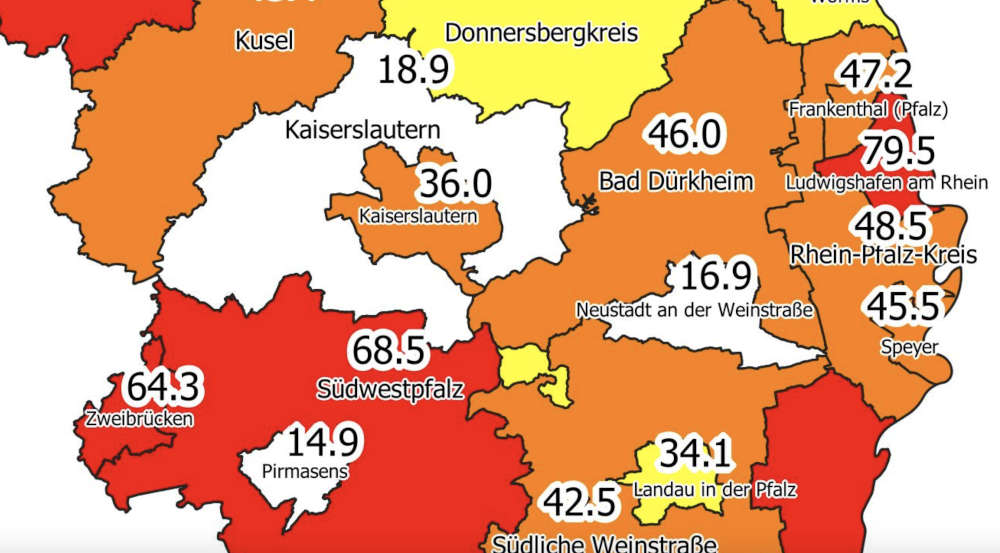 Neuinfektionen pro 100.000 Einwohner in den letzten 7 Tagen, Grafik vom 23.10.2020 (Quelle: MdI)