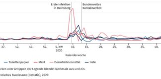 Absatz von ausgewählten Verbrauchsgütern Durchschnitt von 32. KW 2019 bis 5. KW 2020 = 100 (Quelle: DESTATIS)