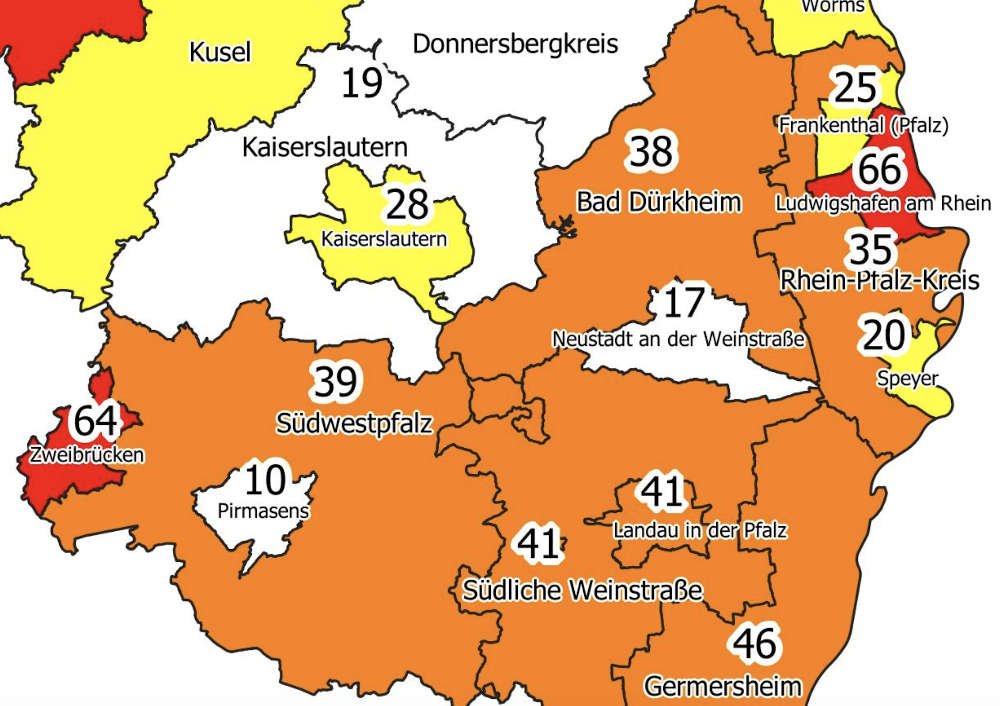 Neuinfektionen pro 100.000 Einwohner in den letzten 7 Tagen, Grafik vom 21.10.2020 (Quelle: MdI)