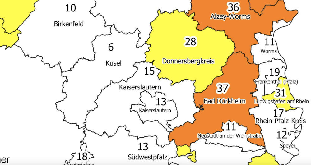 Neuinfektionen pro 100.000 Einwohner in den letzten 7 Tagen, Grafik vom 15.10.2020 (Quelle: MdI)