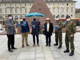 v.l.: Thomas Christmann, Dr. Albert Käuflein, Dr. Frank Mentrup, Tom Hoyem, Willi Stumpf, Marcel Meier (nicht auf dem Bild: Sylvia M. Felder) (Foto: Volksbund/Volker Schütze)