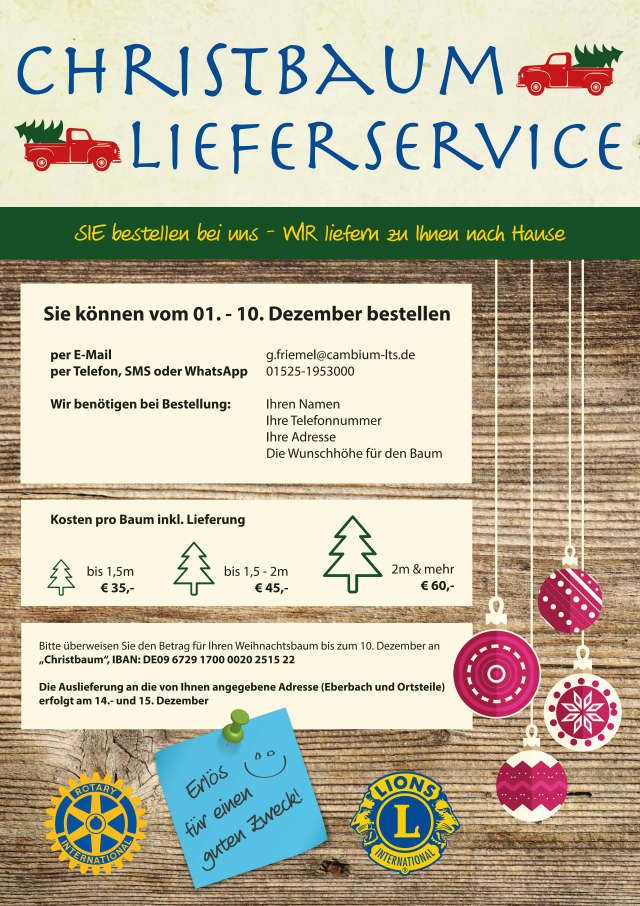 Christbaumlieferservice der Service Clubs Lions und Rotary