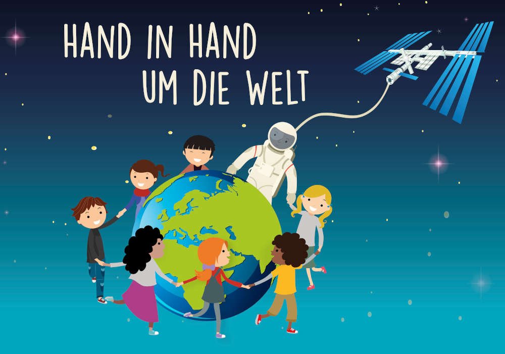 Der Mal­wett­be­werb steht un­ter dem Mot­to „Hand in Hand um die Welt“. (Credit: DLR (CC-BY 3.0))