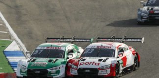 Hartes Titelduell: Nico Müller (SUI, #51 Audi) und René Rast (GER, #33 Audi) (Foto: DTM)