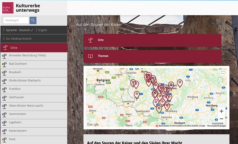 Screenshot Web App „Kulturerbe unterwegs“ (Quelle: GDKE)