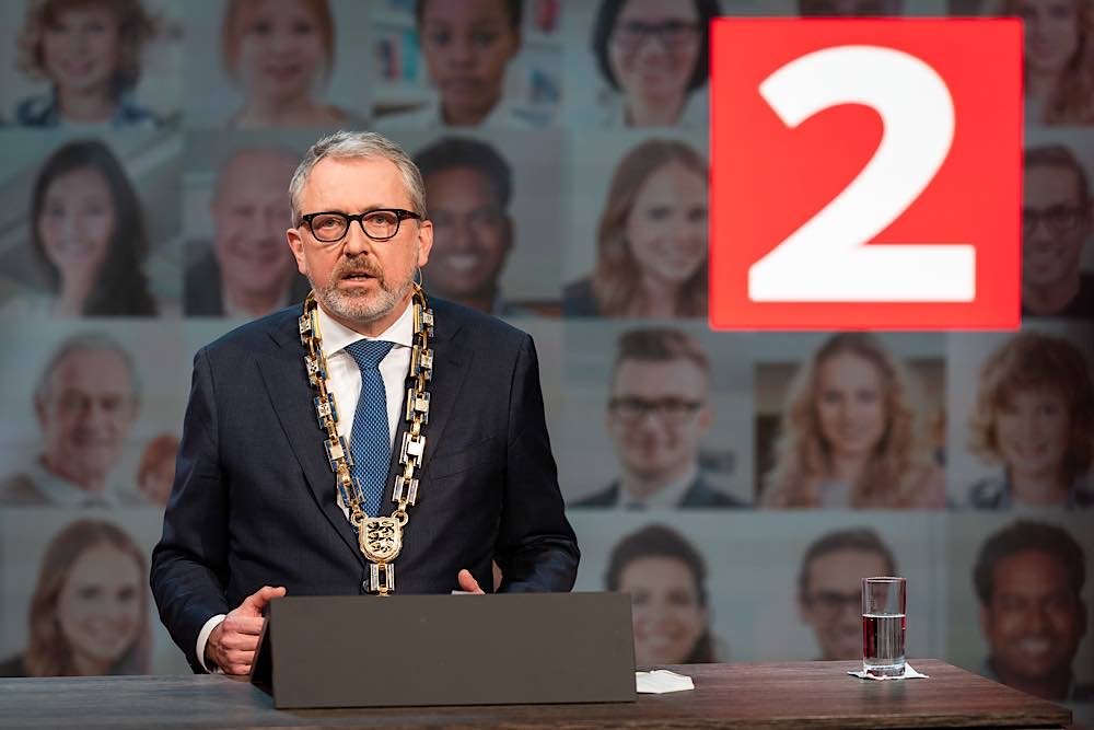 OB Dr. Peter Kurz bei seiner Rede anlässlich des Neujahrsempfangs 2021 (Foto: Stadt Mannheim/Andreas Henn)