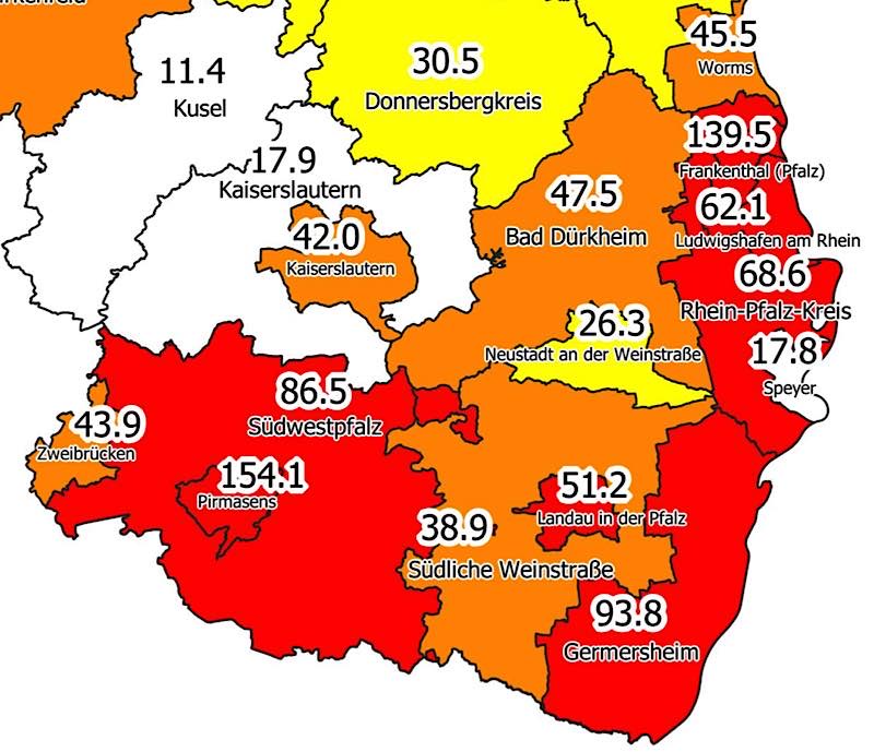 7-Tage-Inzidenz am 12.03.2021 (Quelle: MdI)