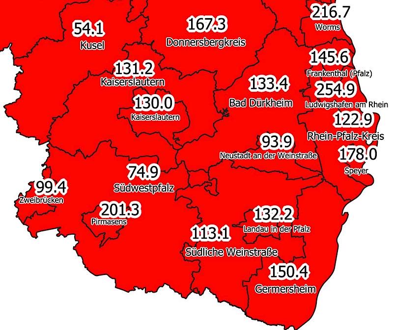 7-Tage-Inzidenz am 20.04.2021 (Quelle: MdI)