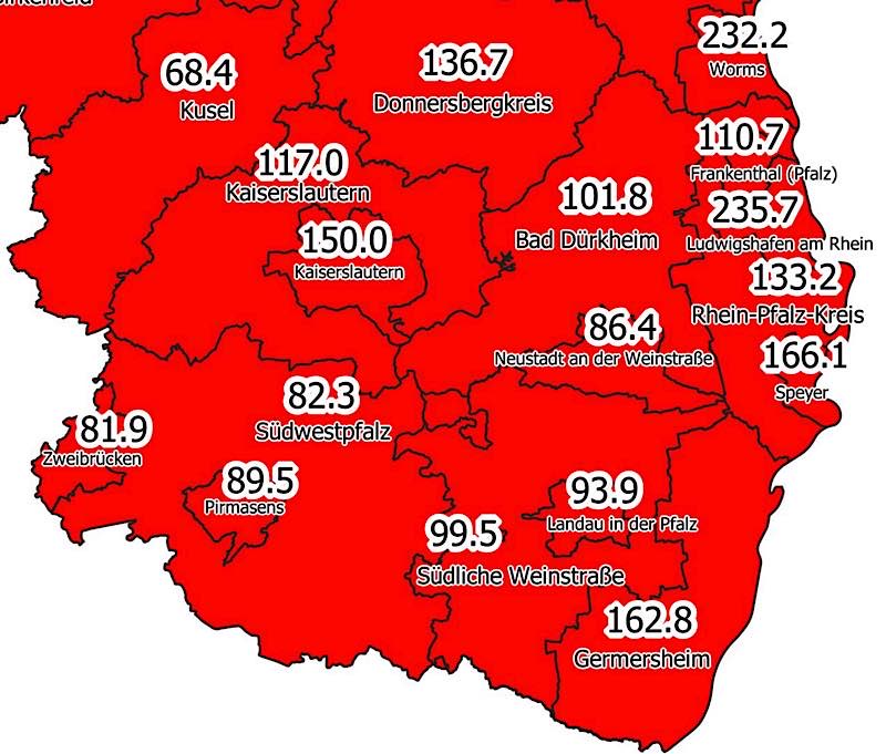 7-Tage-Inzidenz am 15.04.2021 (Quelle: MdI)