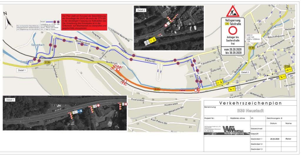 Die innerstädtische Umleitung für den Anliegerverkehr (Quelle: Stadtverwaltung Neustadt)