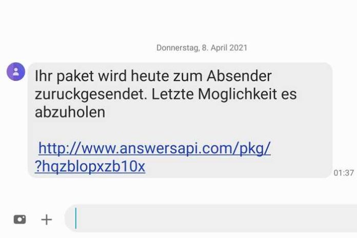 Screenshot einer SMS Nachricht