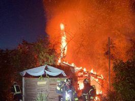 Brand eines Gartenhauses (Foto: Feuerwehr Haßloch)