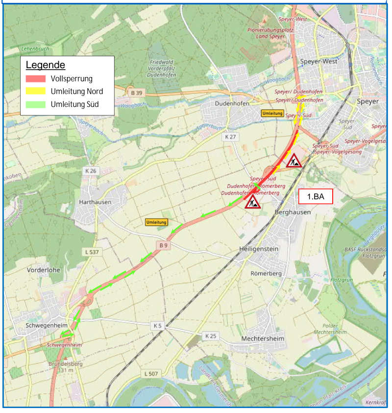 B9 - Fahrbahnerneuerung zwischen Römerberg und der B 39 (Foto: LBM Speyer)