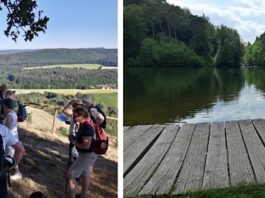 v.l.: Rast mit Weitblick auf der Burgruine Stauf, Blick über den Eiswoog (Foto: Verbandsgemeinde Eisenberg)