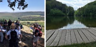 v.l.: Rast mit Weitblick auf der Burgruine Stauf, Blick über den Eiswoog (Foto: Verbandsgemeinde Eisenberg)