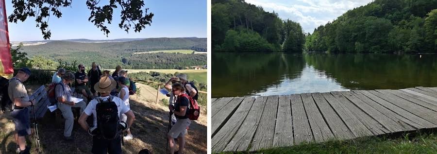 v.l.: Rast mit Weitblick auf der Burgruine Stauf, Blick über den Eiswoog (Foto: Verbandsgemeinde Eisenberg)