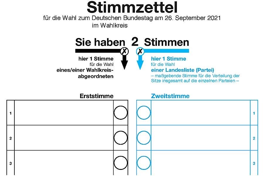 Symbolbild Stimmzettel für die Bundestagswahl 2021