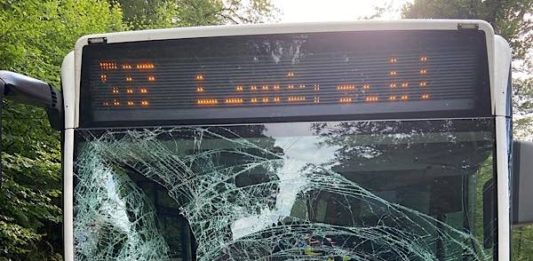 Der beschädigte Linienbus (Foto: Polizei RLP)