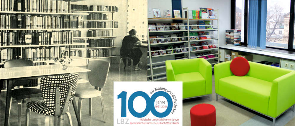 Die Landesbüchereistelle früher und heute: Foto Landesbüchereistelle in Neustadt/Weinstraße in den 50er Jahren und heute (Bildrechte: LBZ)