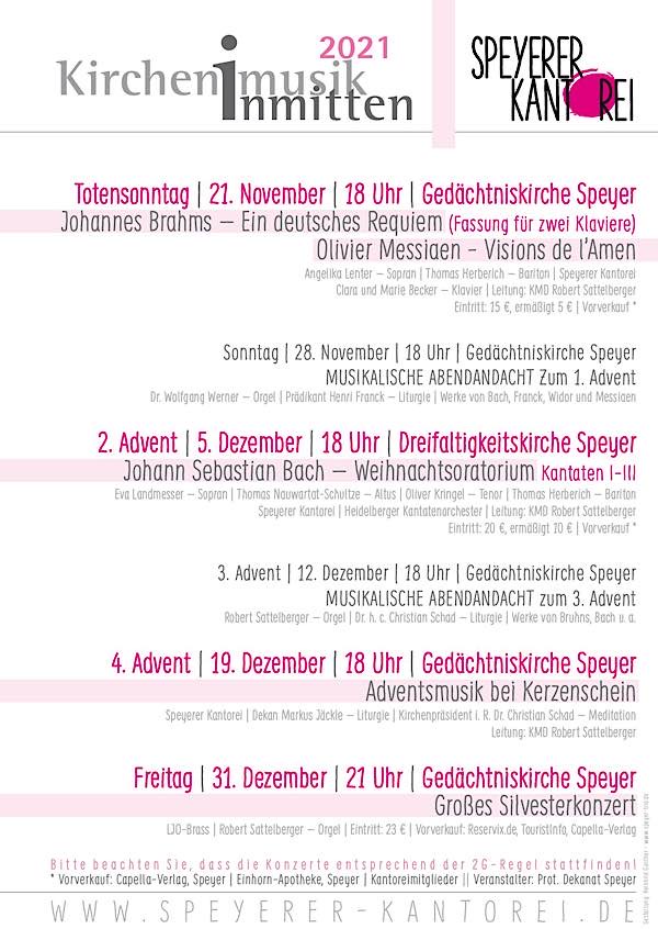Konzerte und Abendandachten von Totensonntag bis Silvester (Quelle: Bezirkskantorat Speyer)