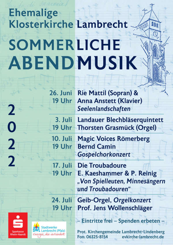 Sommerliche Abendmusik Plakat 2022 (Foto: Prot. Pfarramt Lambrecht-Lindenberg)