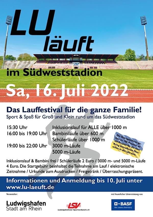 Plakat „ LU läuft im Südweststadion“ (Quelle: Stadt Ludwigshafen)