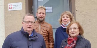 Übergabe der Rotary Spende an die Spiel- und Lernstube“ der Caritas Neustadt am 26.1.23: vlnr: Thomas Vorländer (Präsident Rotary Club Neustadt), Johannes Keuck, Einrichtungsleiter des Caritas-Zentrums Neustadt, Helga Deidesheimer, Leiterin der KiTa Spiel- und Lernstube und Carmen-Seiler-Dürr (Rotary Club Neustadt) (Foto: Rotary Club Neustadt)