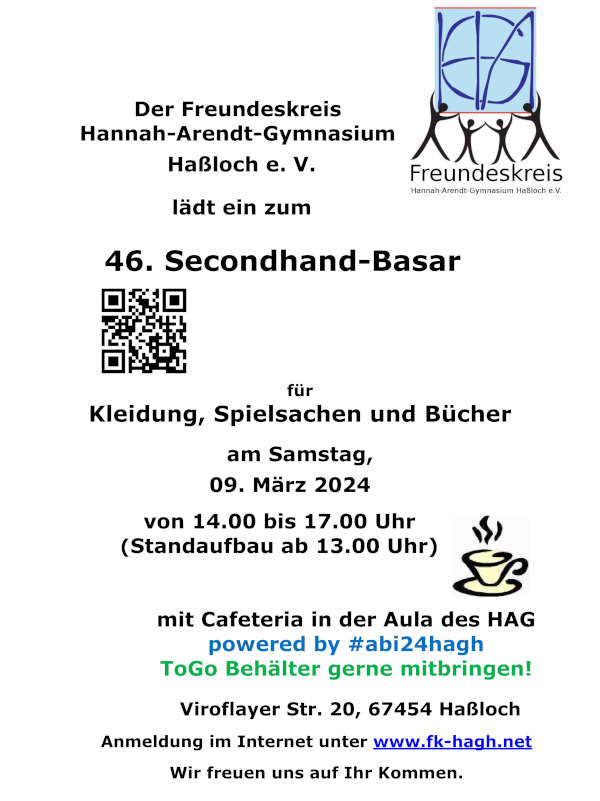 Secondhand-Basar-Plakat (Quelle: Freundeskreis des Hannah-Arendt-Gymnasiums)