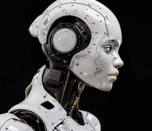Humanoider Roboter als Symbol für KI-Weiterbildung und digitale Zukunftstechnologien.