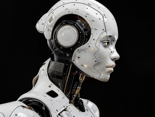 Humanoider Roboter als Symbol für KI-Weiterbildung und digitale Zukunftstechnologien.